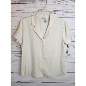 NWT Vtg Evan Picone Button Up Shirt Ivory 100% Silk Short Sleeve Women's Size 12
